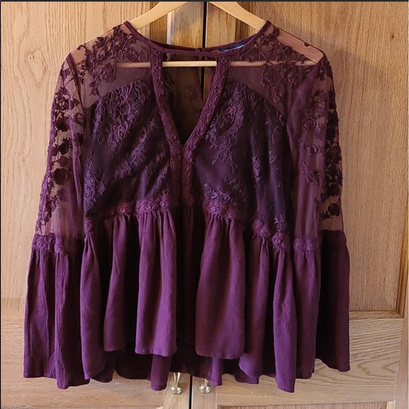 American Eagle Outfitters Tops - DONATING TOMORROW! NWOT American Eagle Burgundy Lace Blouse